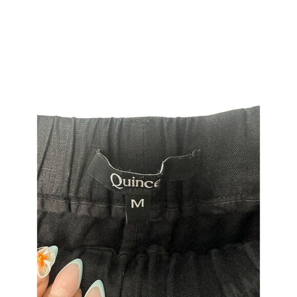 Quince Pants Black Pull On Stretch Waist Linen Relaxed Lagenlook Ankle Medium - Picture 2 of 12
